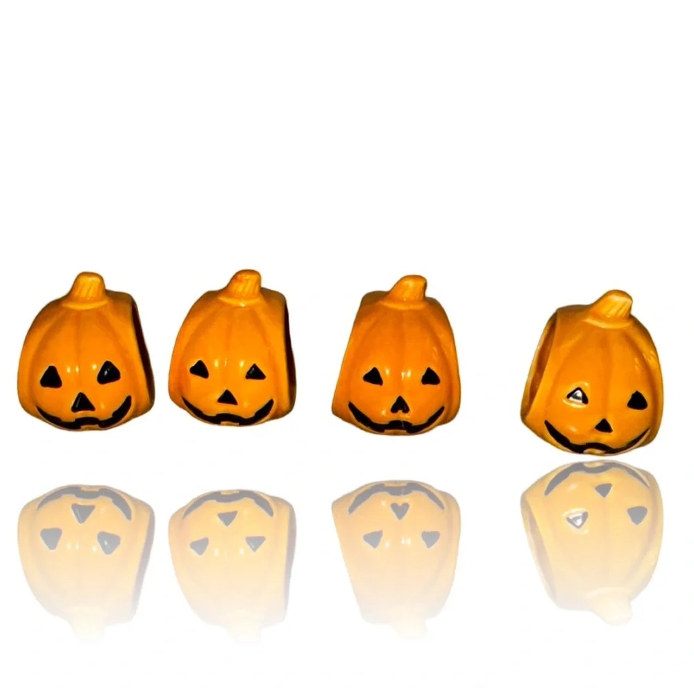 Jack-O-Lantern Set of 4 Vintage Ceramic Napkin Rings: GUC: Halloween Decor